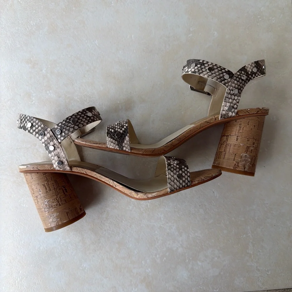 Dolce Vita Snake Print Sandals in Brown and Cream